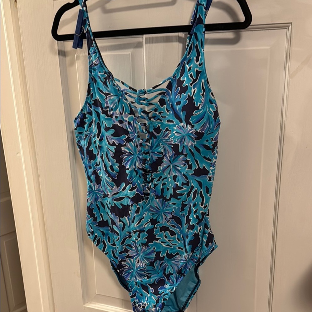 Lilly Pulitzer Blue One Piece Swimsuit with Floral Design
